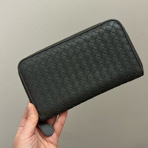 Bottega Veneta Intercciato Leather Zip Long Wallet